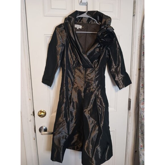 Rickie Freeman Terri Jon Taffeta Dress Sz 6 Metallic Brown - Picture 9 of 12
